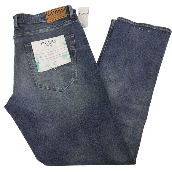 GUESS Men's Jeans Size 36 Eco Angeles Skinny Slim Fit Patch Paint Splatter - Picture 2 of 13